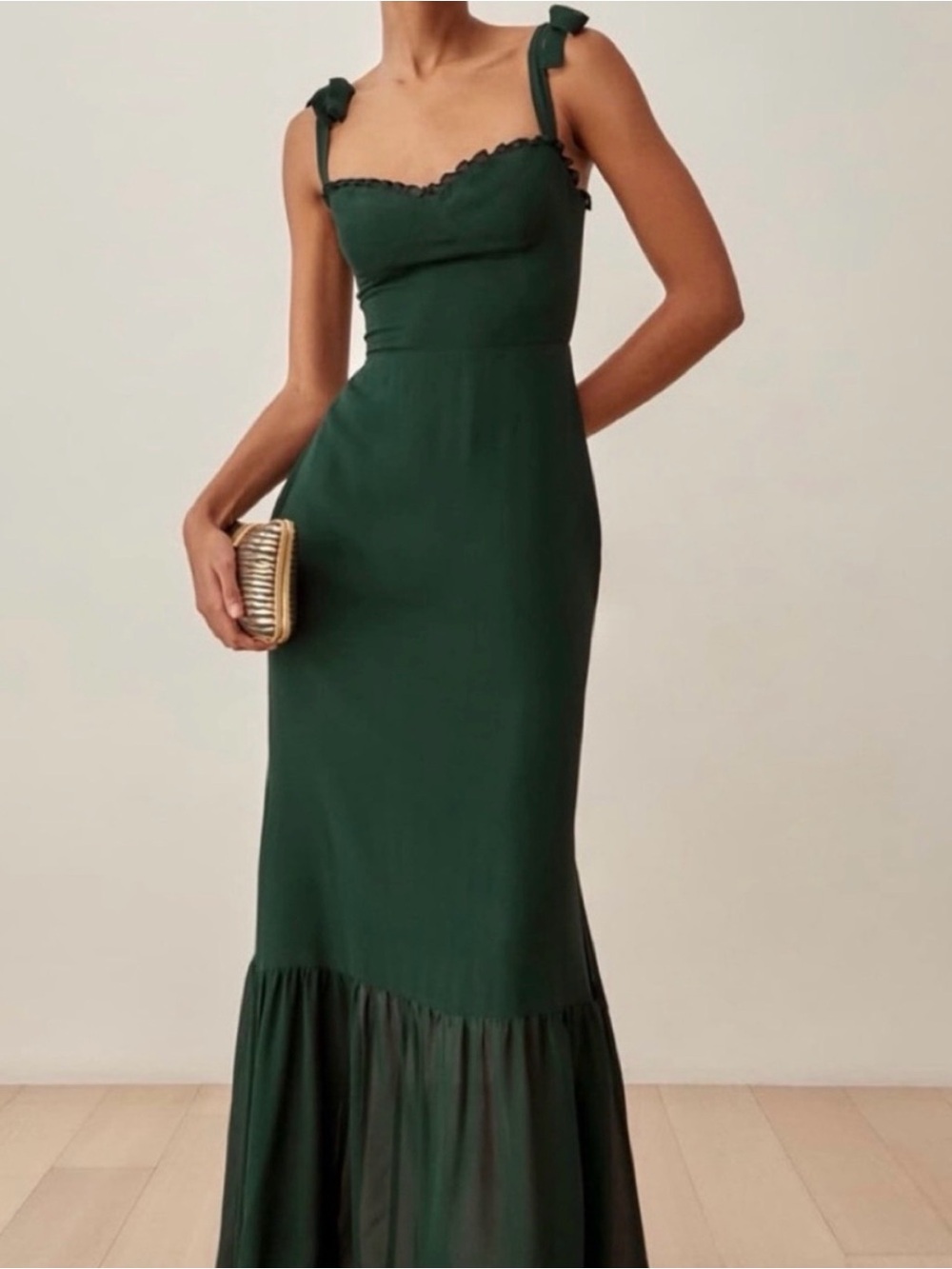 Reformation Emerald Green Tie-Shoulder Maxi Dress